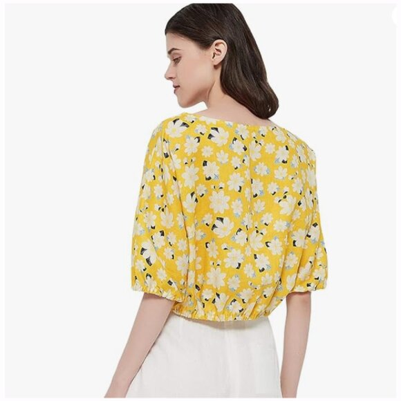 Pacibe 100% Linen Floral Cropped Fit Top Shirt Spring Women's Size Medium - Picture 2 of 6